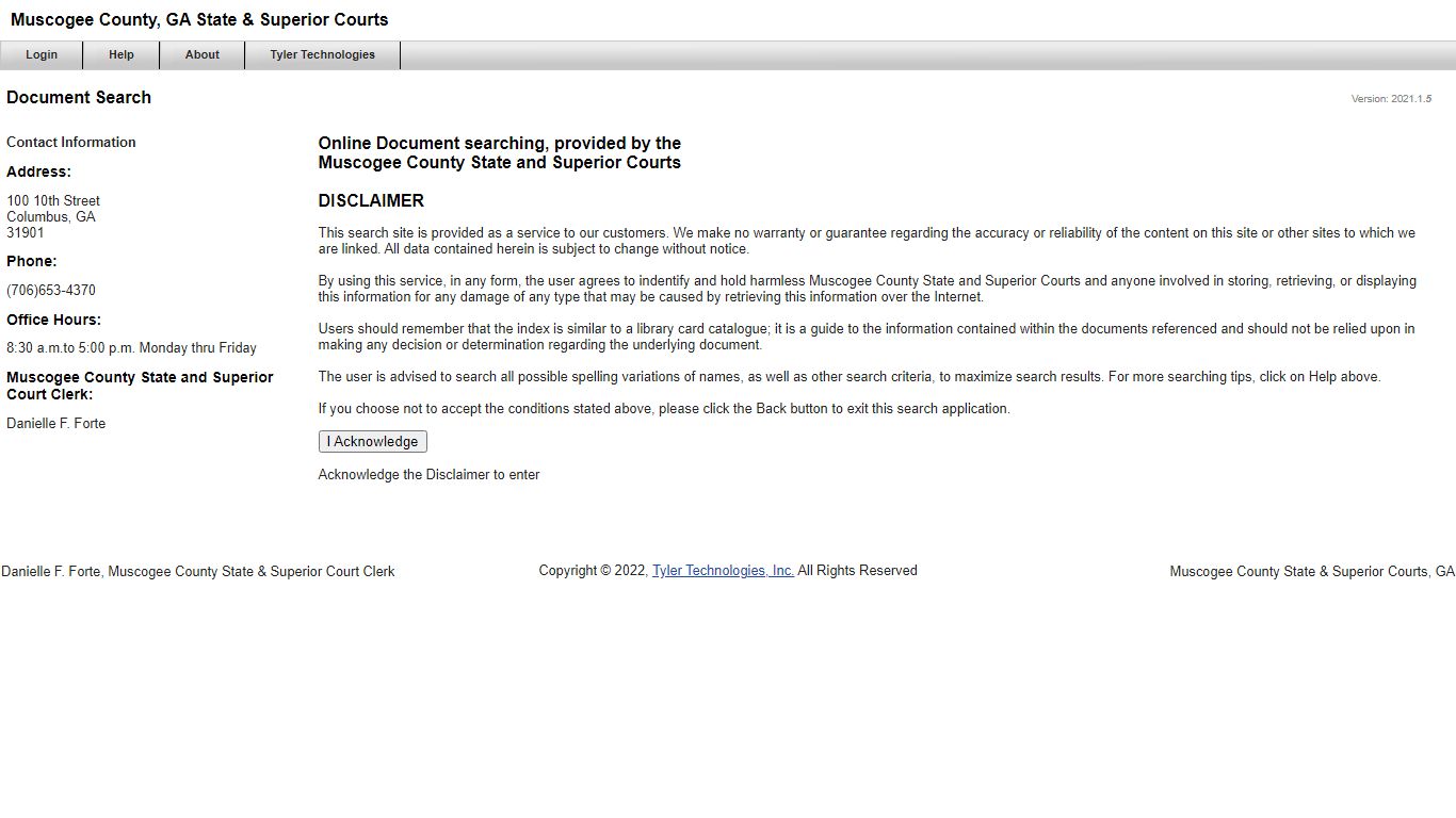 Muscogee County State & Superior Courts - Disclaimer